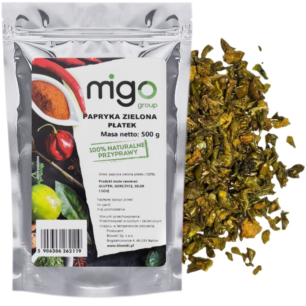 Papryka zielona płatek 500g - MIGOgroup